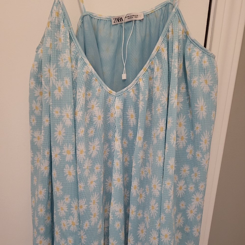 Zara Pleated Babydoll Dress Size Medium Spaghetti Straps With Daisy Print - Picture 9 of 15